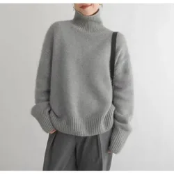 Autumn and Winter Thick Turtleneck Women Loose Elegant and Generous Knitted Pullover Sweater Slouchy Coat Outside To Wear Women