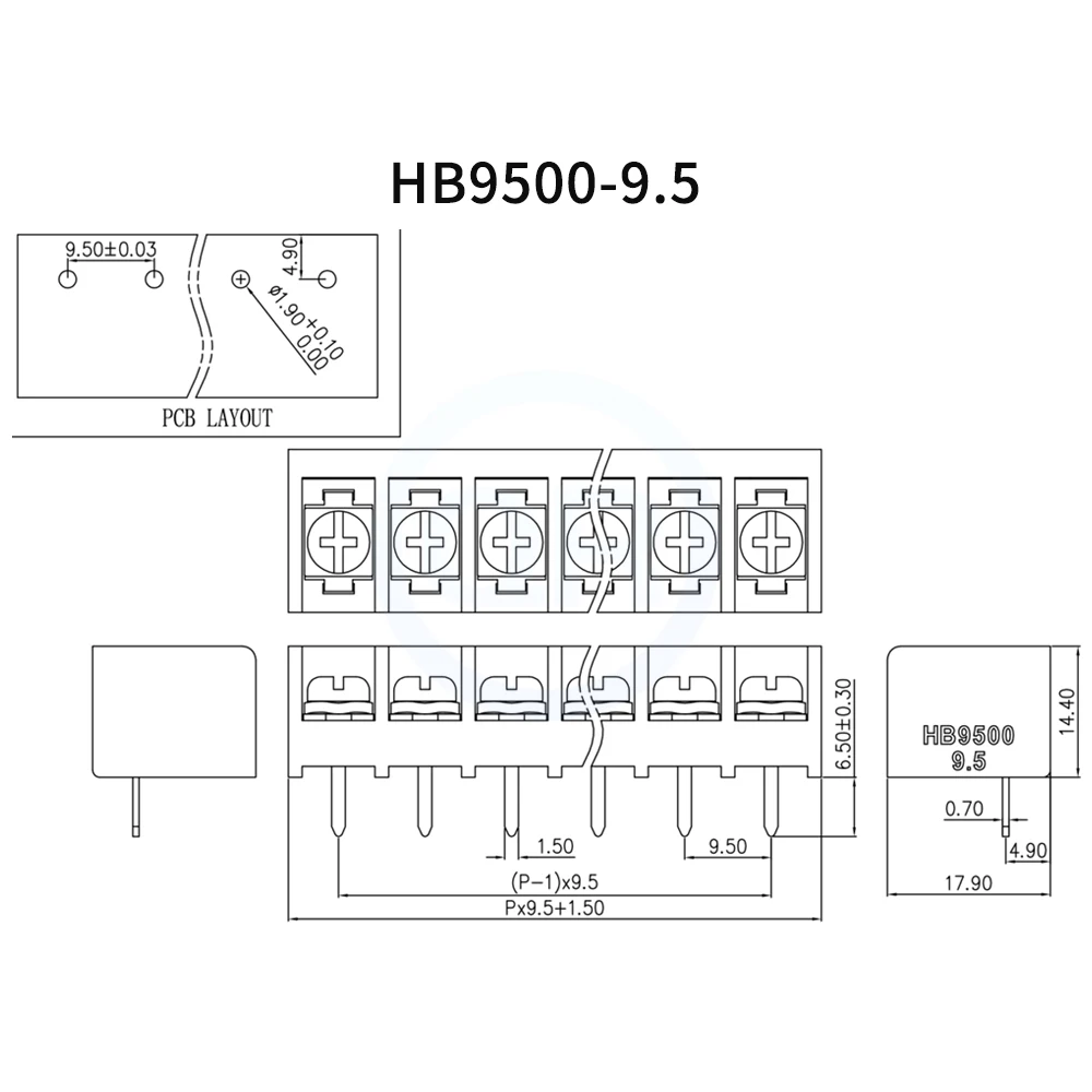 (10 pcs) HB9500 9.5mm Pitch Black Green Grid Type Terminal Block Splicing High Current PCB Board 2-3Pin HB9500 9.5