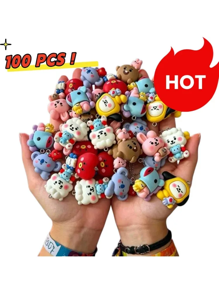 100 Stück BT21 Harz-Cartoon-Anhänger DIY-Zubehör Bastelzubehör für Schmuckherstellung Ohrringe Halsketten Armbänder Anhänger Handydekoration