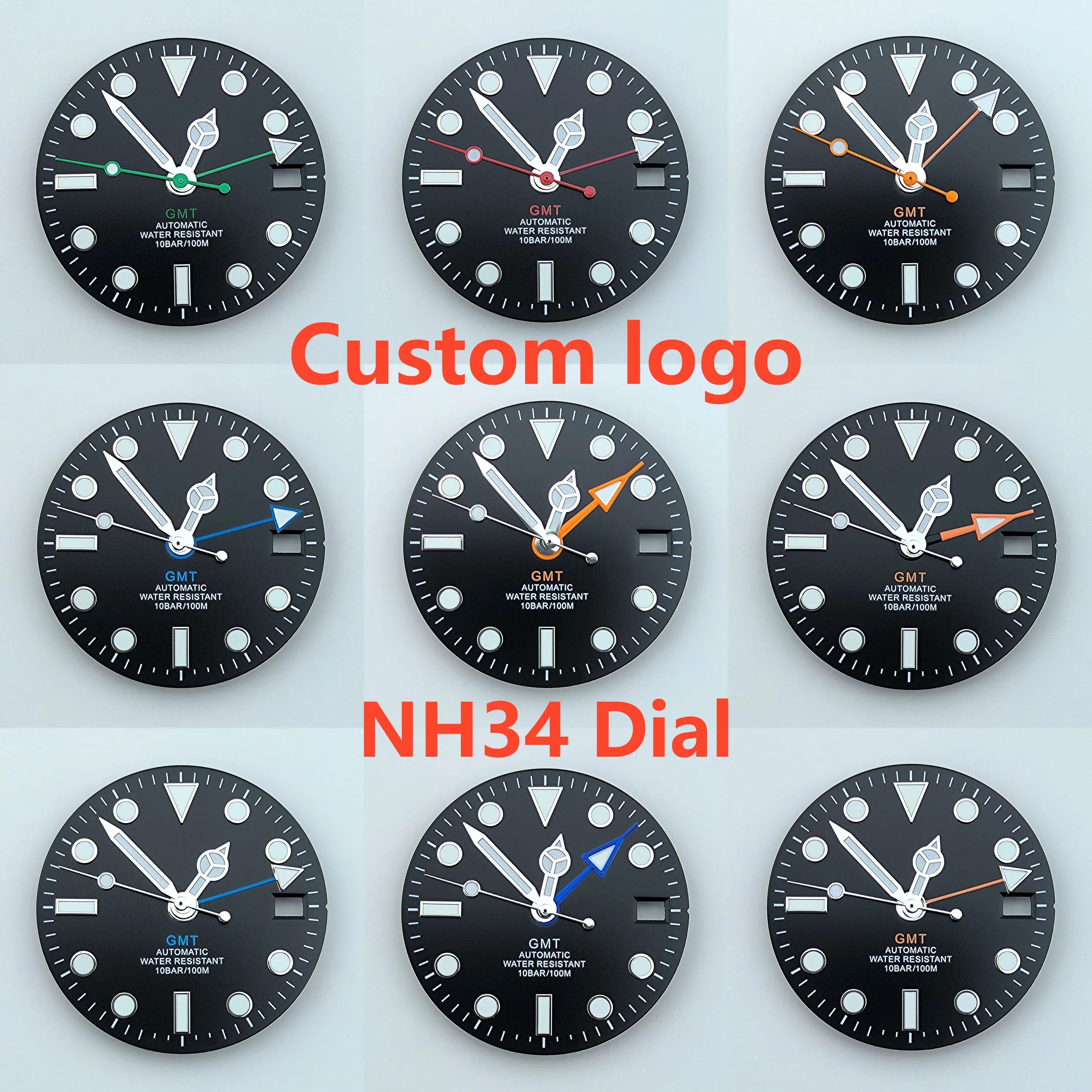 watch dial N H34 dial Custom logo 28.5mm GMT four hands green luminous for N H34 Movement watch accessories repair tool