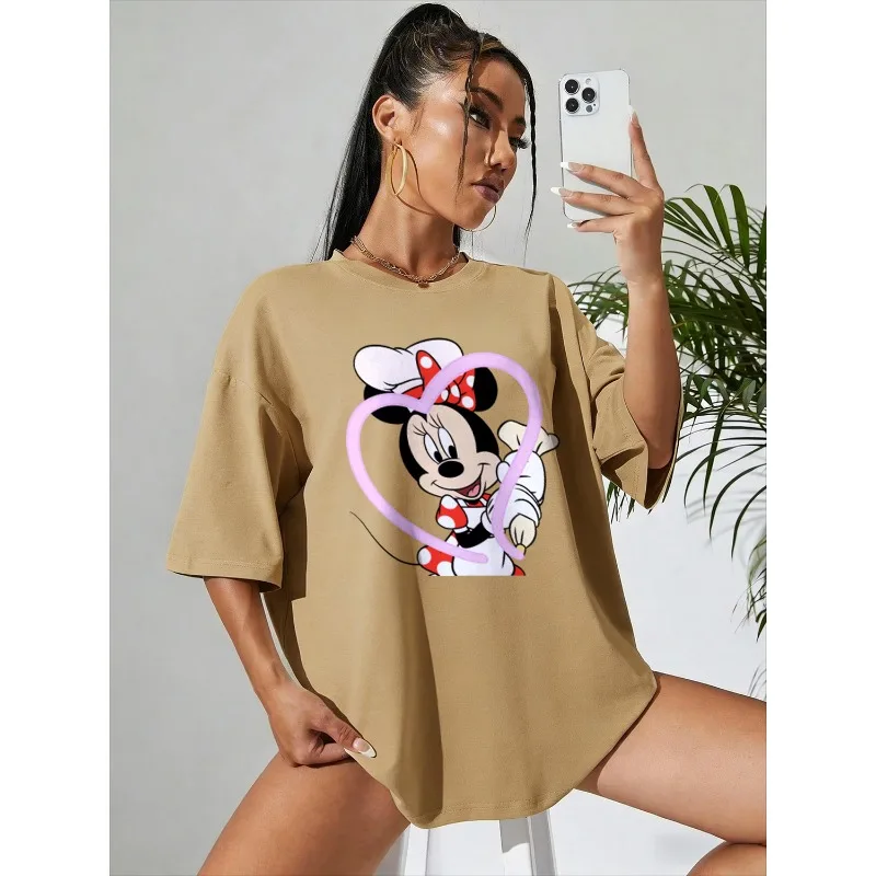 

2025-26 летняя футболка с рисунком Микки Мауса Диснея из 100% хлопка с принтом, модная удобная дышащая женская одежда