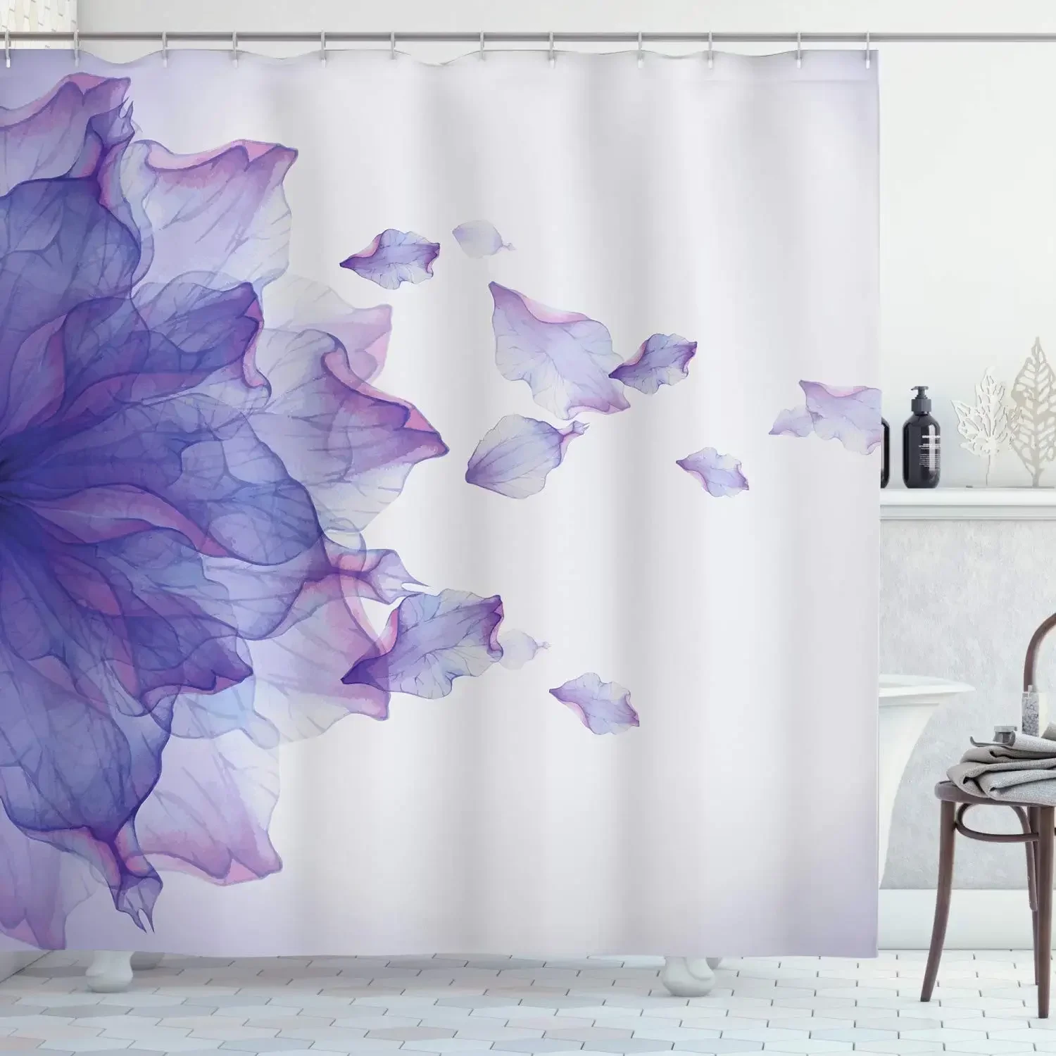 Flower Shower Curtain,Abstract Modern Futuristic Image with Water Like Colored Artwork Polyester Bathroom Curtains Bathtub Decor