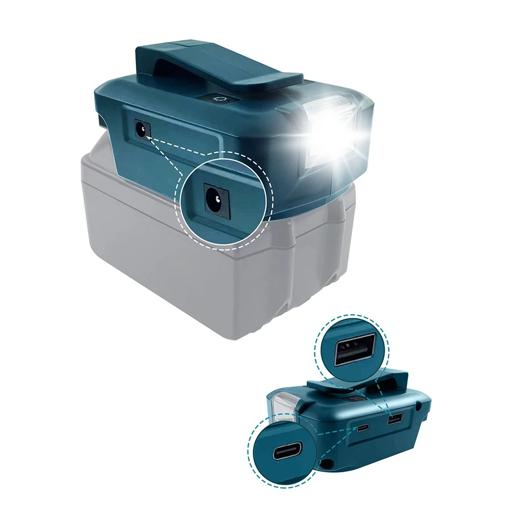 Batterie adapter für ma-kita 18v adp05 mit Gürtel clip & USB-Ladegerät & 12V DC-Anschluss & Typ C-Anschluss & 3w LED-Taschenlampe