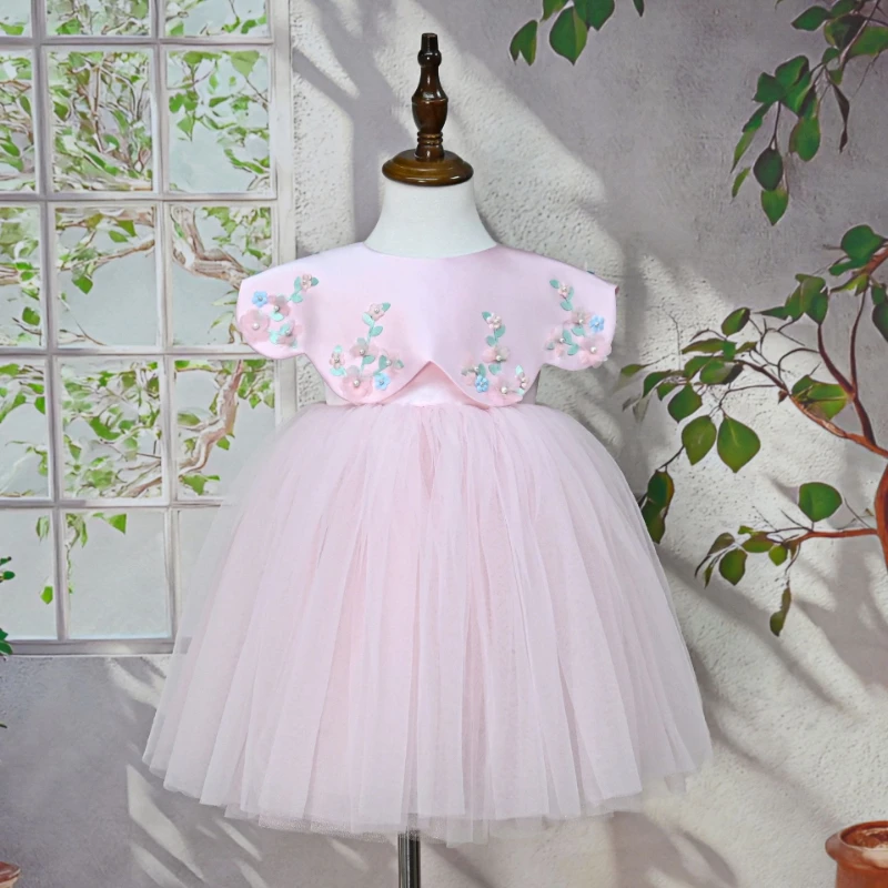 2026 Kids Formal Dress Costume  Princess Gown Children PageantBaby Girl Birthday Tutu With Applique Cape Party Outfit Vestido