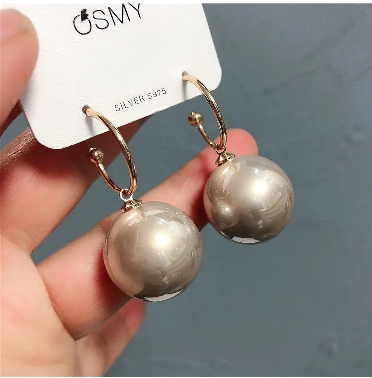 Korean Elegant Round Pearl Hoop Drop Earrings for Women  Circle Ball Bead Pendant Dangle Women\'s Wedding Party Jewelry Gift