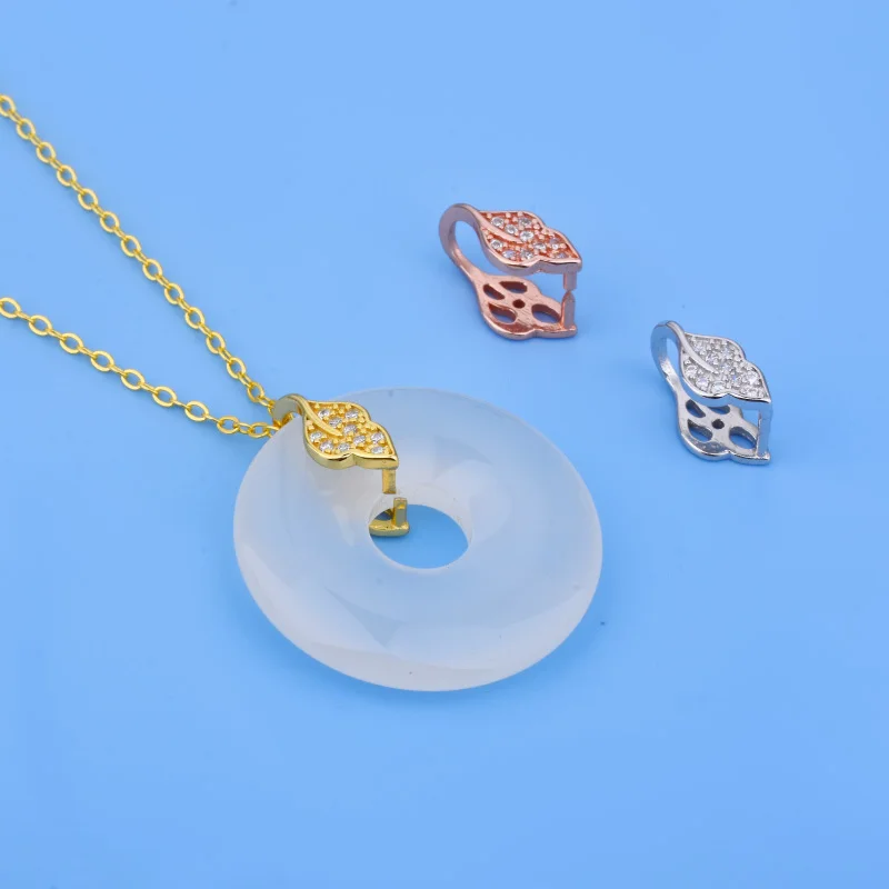

S925 Sterling silver inlaid zircon leaf clip Jade amber crystal pendant buckle DIY jewelry accessories