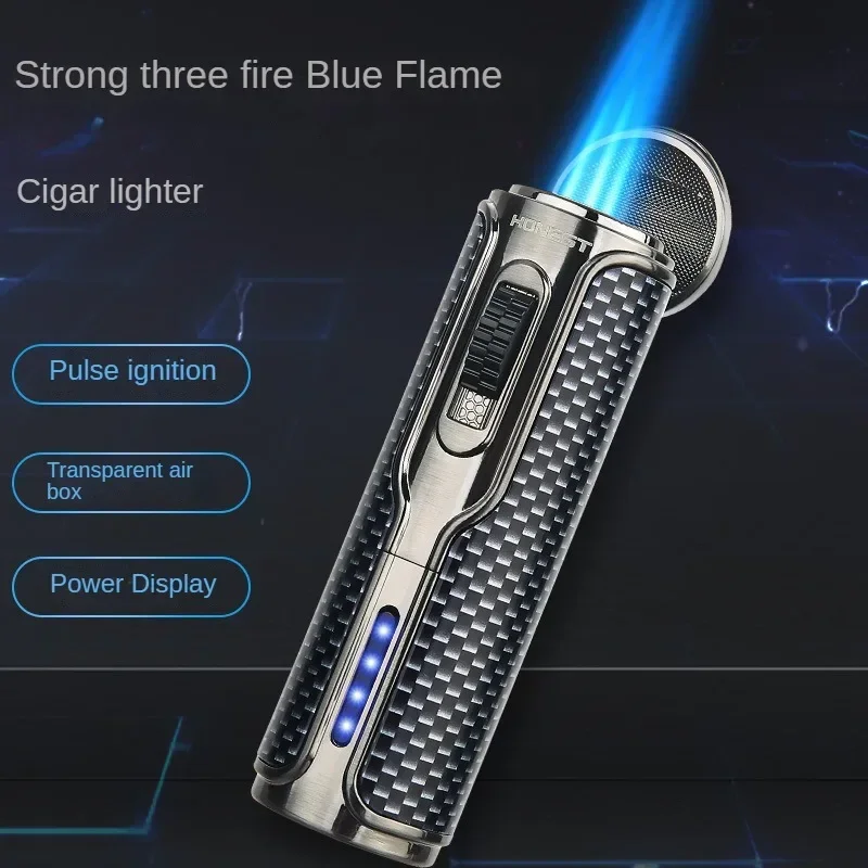 The latest internet celebrity charging windproof inflatable lighter creative three-way ignition high-end visible battery