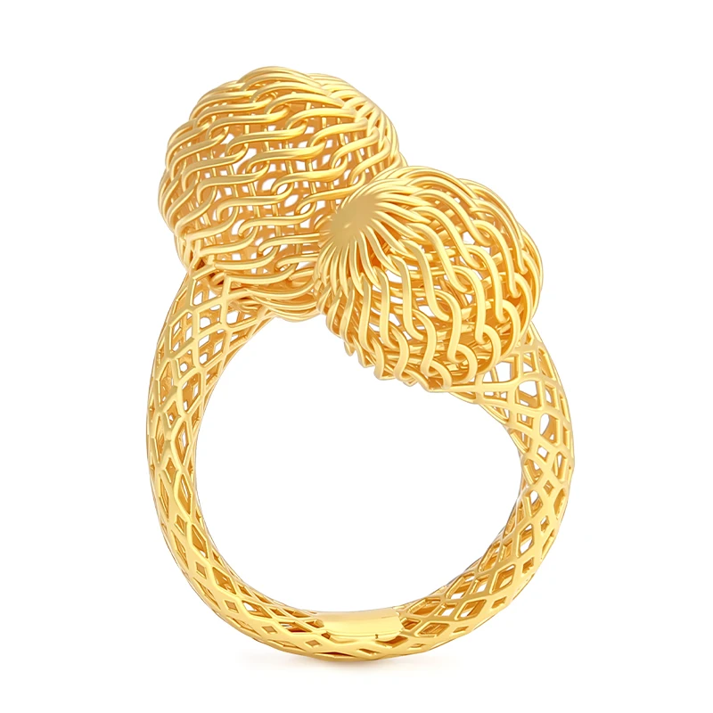 IVOG Dual Mesh Ball Open Ring Gold Silver Plated Brass Women Daily Anillos Bagues Hollow Woven Unique Statement Fashion Jewelry