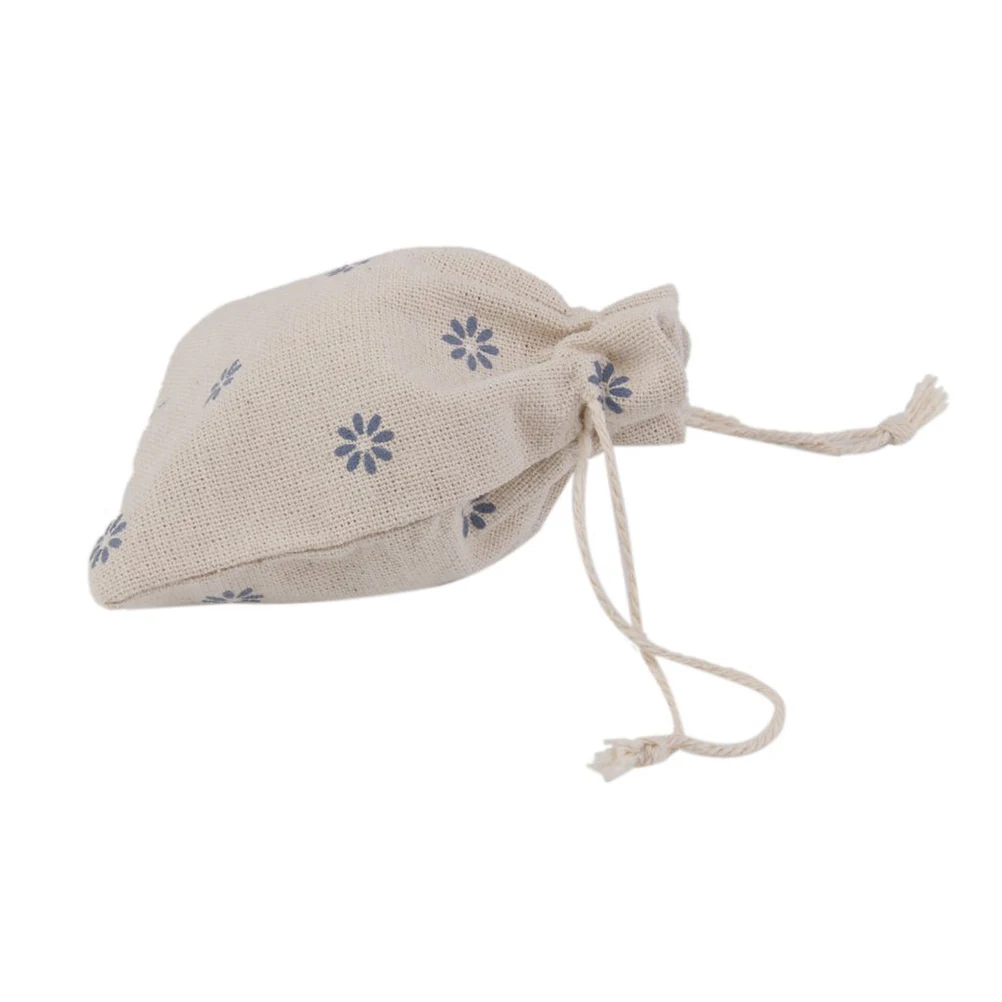 

10 PCS Blue Flower Burlap Bag Jewelry Bags Printing Drawstring Sack Linen Gift Candy