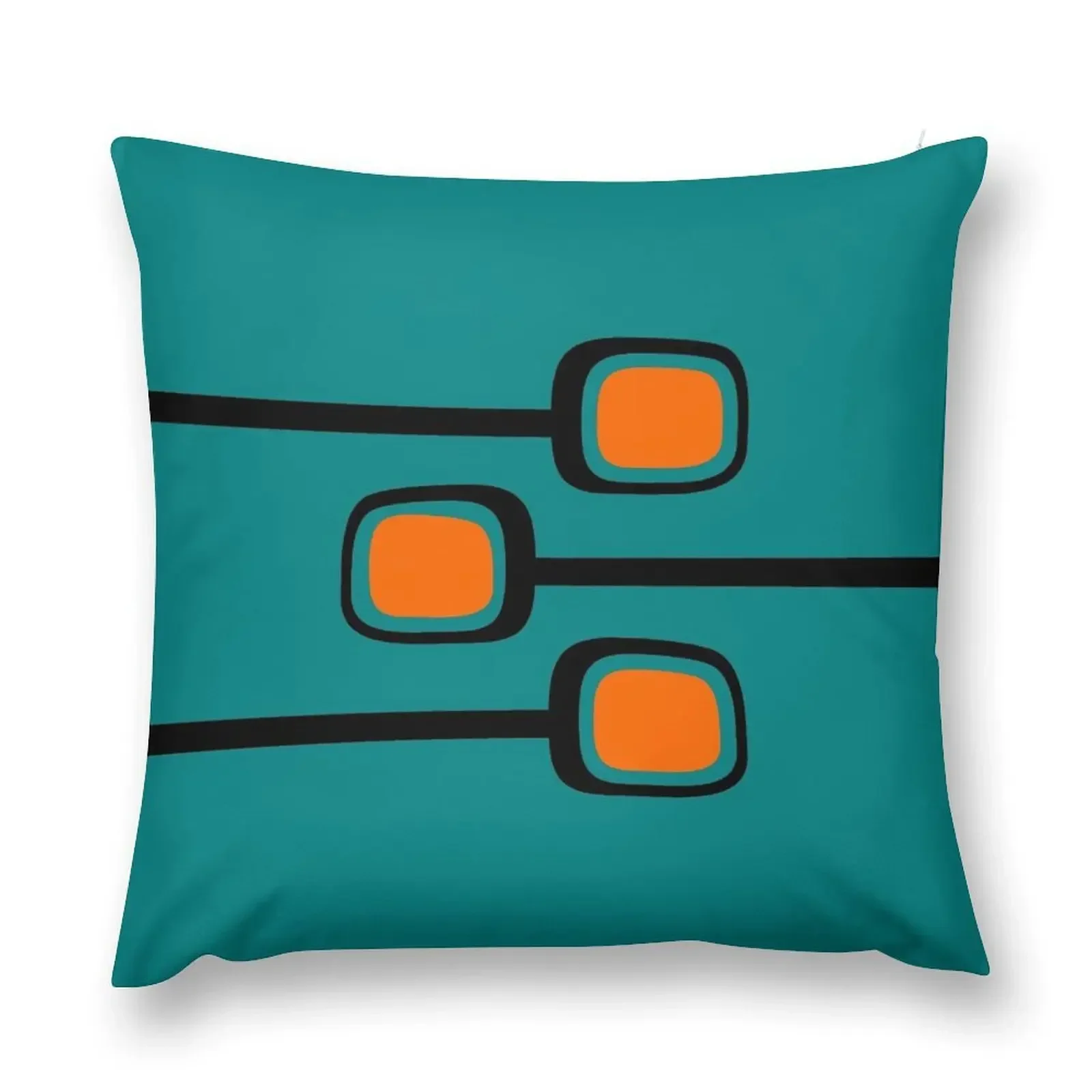 Retro Branches Black and Orange on Teal Mid Century Modern Print Throw Pillow Sofas Covers pillows decor home pillow