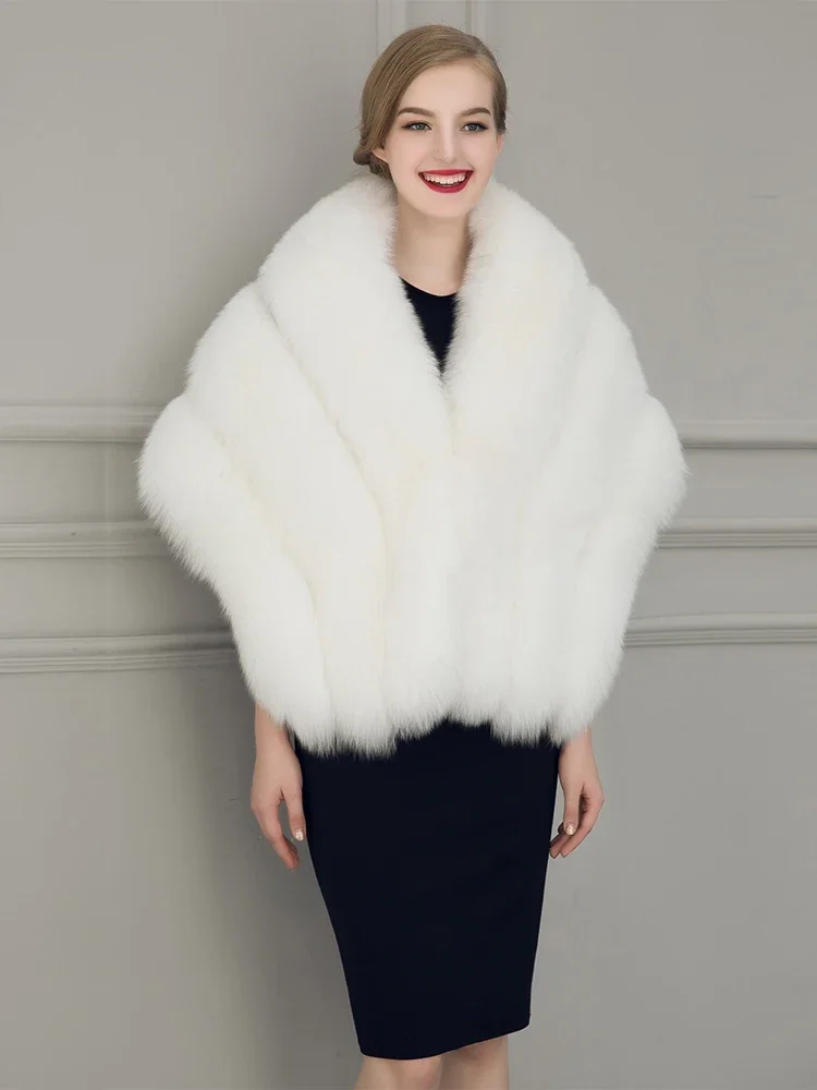 

155x40 CM Oversized White Bridal Wedding Shawl Women Faux Fur Fluffy Soft Wedding Cape Thick Warm Shawl Coat Jacket