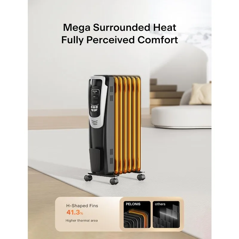 Radiator Heater for indoor use Large Room with Remote, Thermostat & LED Display, Quiet Oil Filled Heater