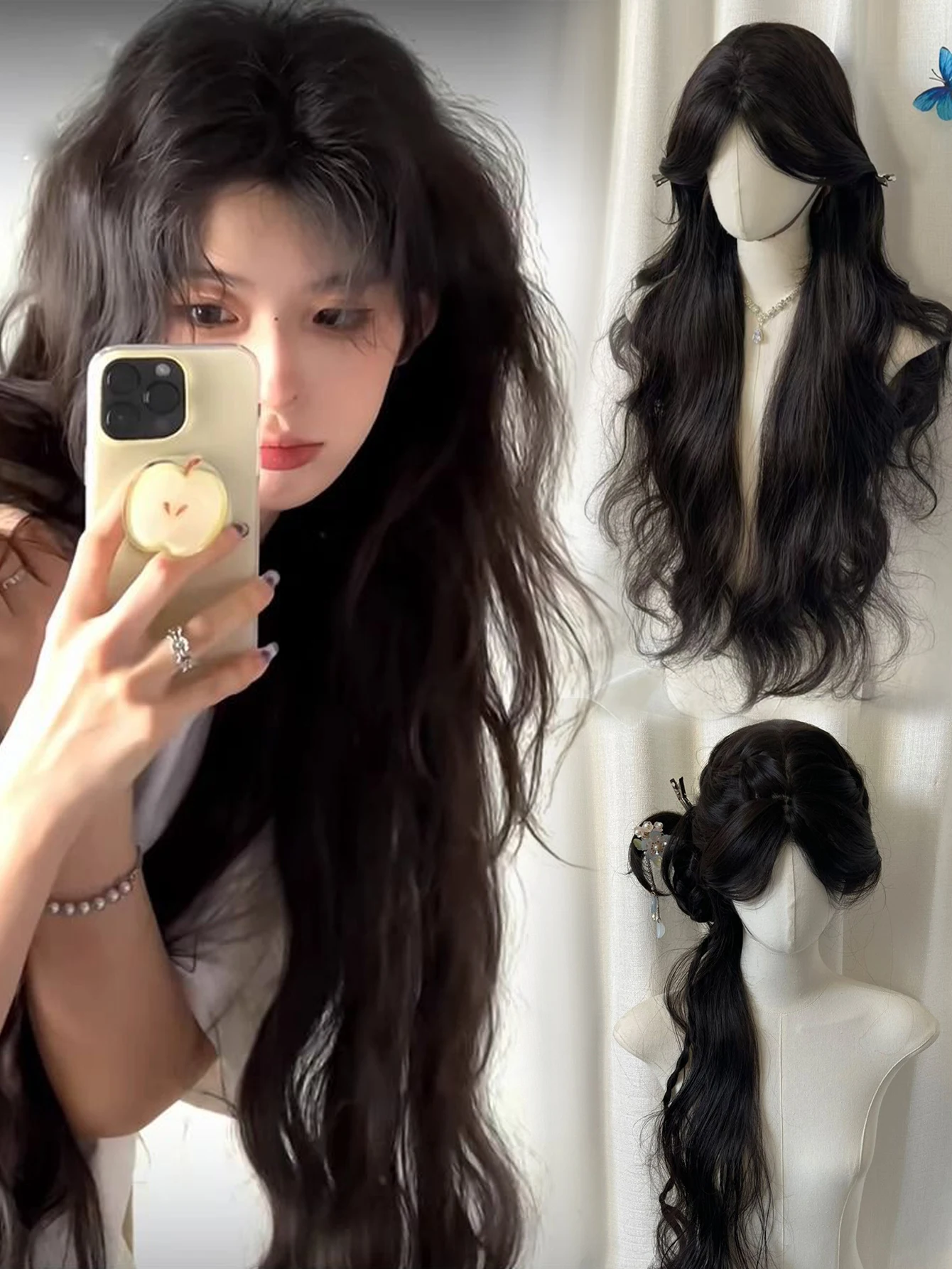 

EAST синтетический парик Лолиты с большими волнистыми кудрями и челкой, парик для девочек, милый черный парик для косплея, вечеринки, Хэллоуина, Харадзюку