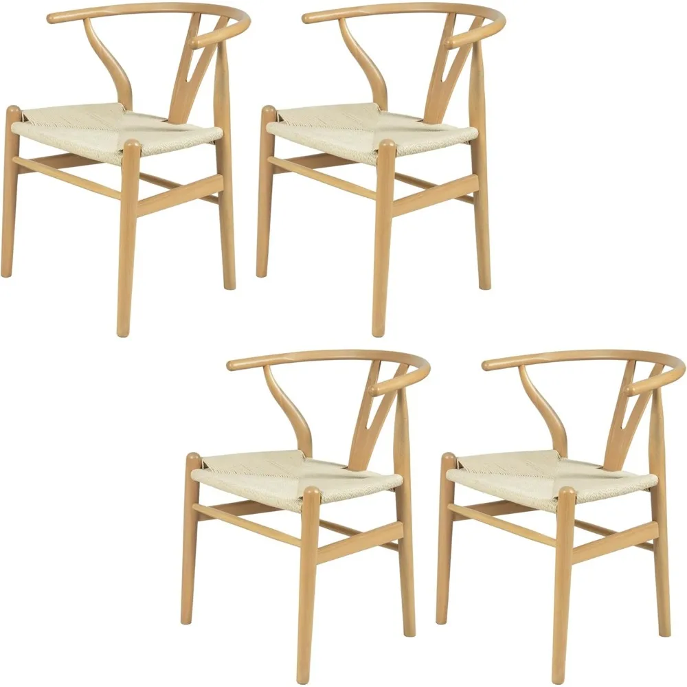 Wishbone Chair, Weave Modern Solid Wood Mid-Century Y Shaped Backrest Dining Chair (Natural Wood Color)