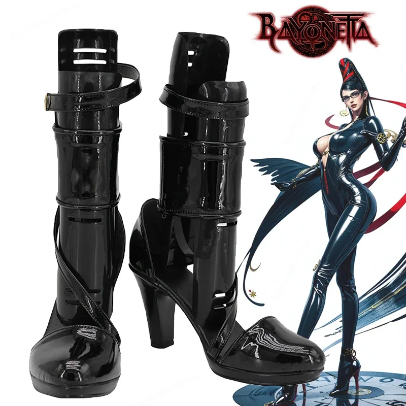 

New Game Bayonetta Cereza Witch Cosplay Shoes Adult Women Black Leather High Heels Boot Halloween Carnival Party Costume Prop