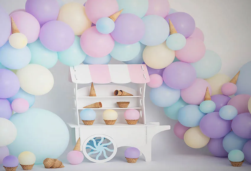 Mehofond Photography Background Ice Cream Shop Pink Car Baby Girl 1st Birthday Party Cake Smash Decoration Backdrop Photo Studio