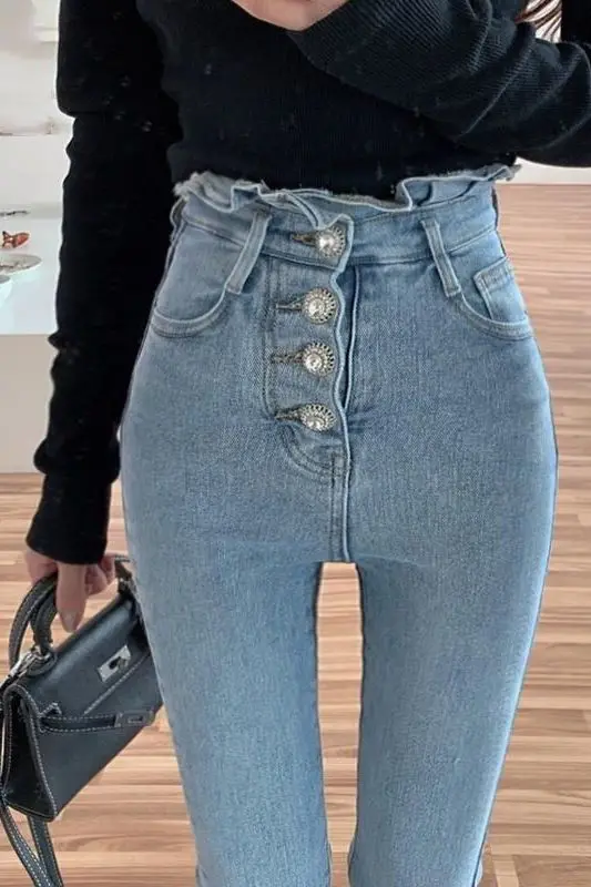 Jeans For Women High Waist Push Up Jeans High Elastic Stretch Ladies Mom Jeans Female Washed Denim Skinny Pencil Pants