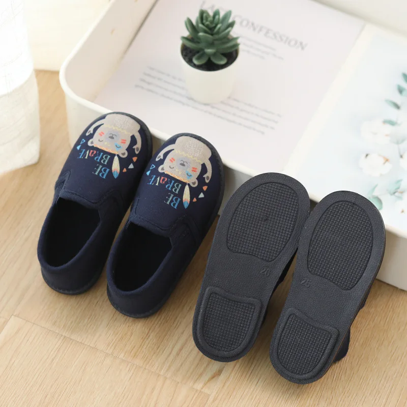 Spring and Autumn Boys Indoor Children's Floor Slippers Wooden Floor Non-slip Silent Foot Change Cotton Cloth Boys Single Shoes