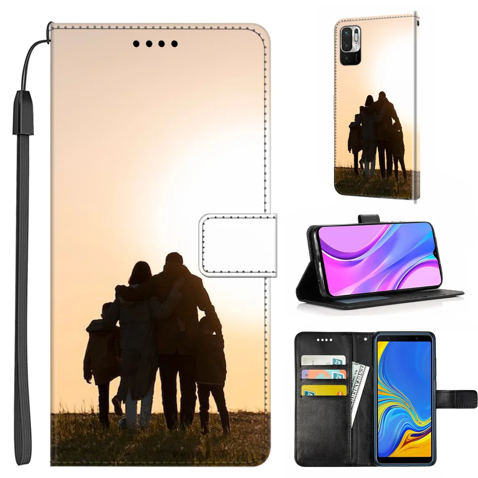 Personalized custom Happy Family Photo Case for iPhone 16 15 14 13 12 11 Pro Max XR XS Max 8 Plus PU leather engraved wallet cov