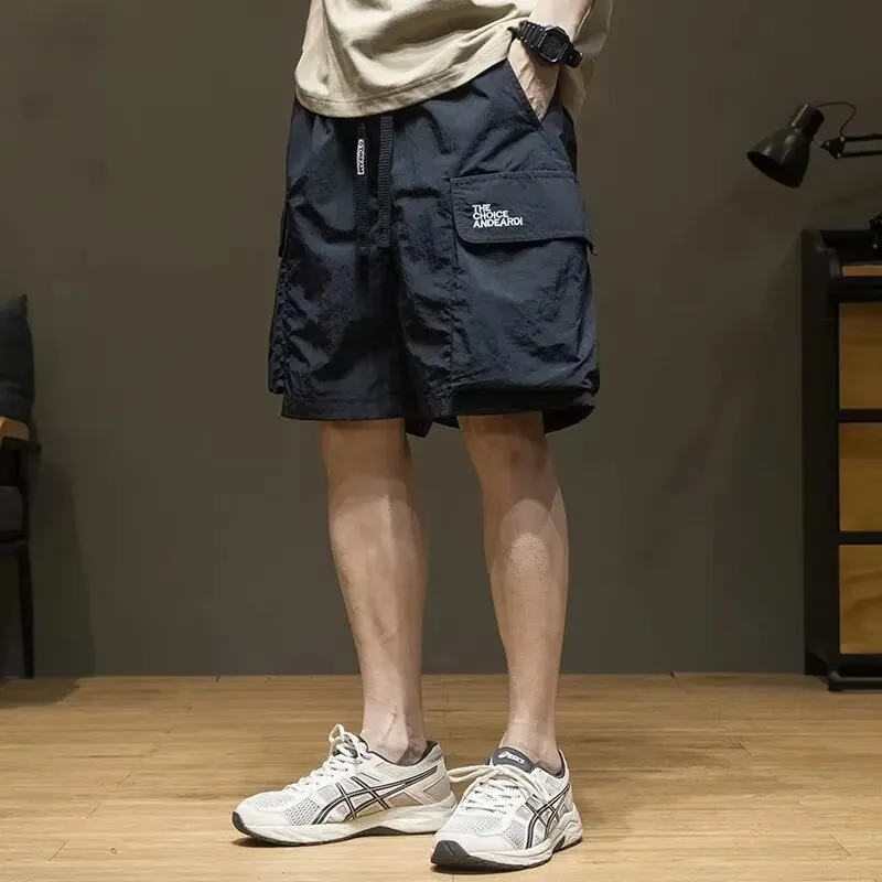 

Men Shorts Summer Work Pants Black Gym Shorts Y2k Man Colthing Sweatpants Large Pockets Vintage Loose Quick-drying Thin Solid