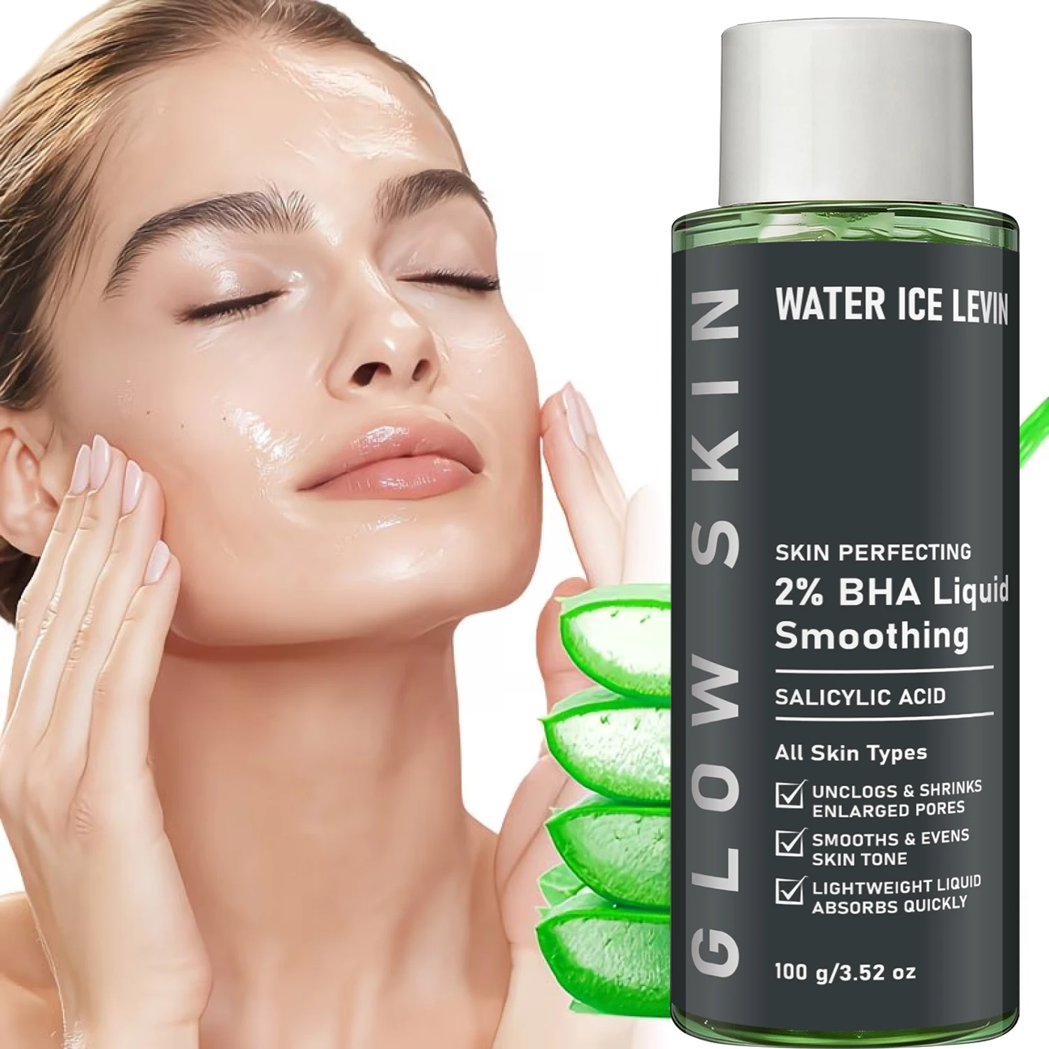 Water Ice Levin 2% BHA Salicylic Acid Liquid Light Fast Absorb Unclog Shrink Pores Smooth Even Skin Tone Facial Toner 100g