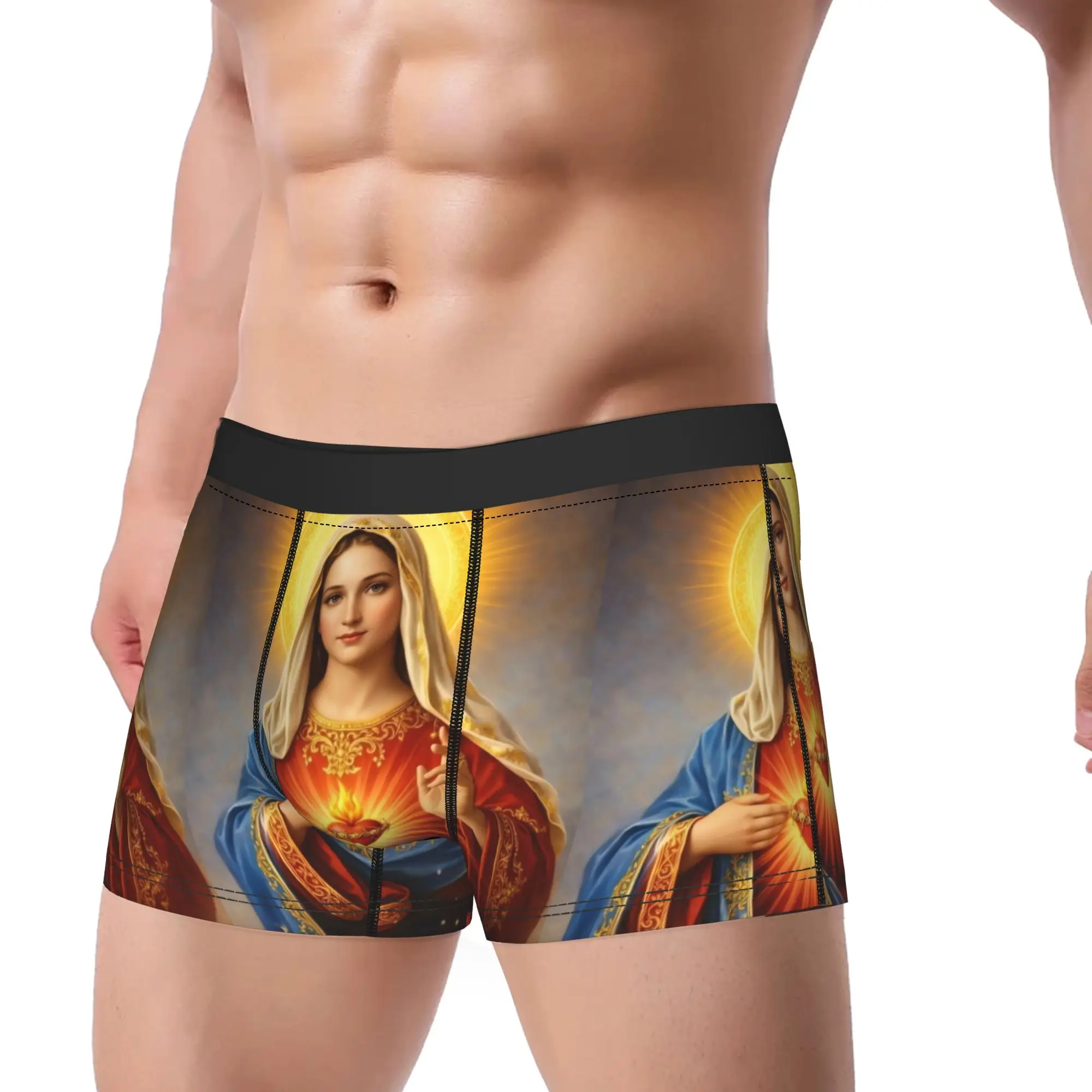 Virgin Mary Sacred Heart Shorts Briefs  Underwear High Quality Men Elastic Boxershorts Custom Oversize Panties