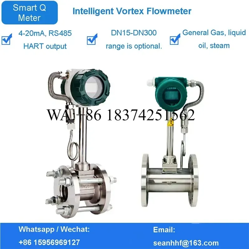 Wmwmnu for Temperature and Pressure Compensation Steam Meter Integrated 4-20mA Superheated Gas Vortex Flowmeter Sensor High