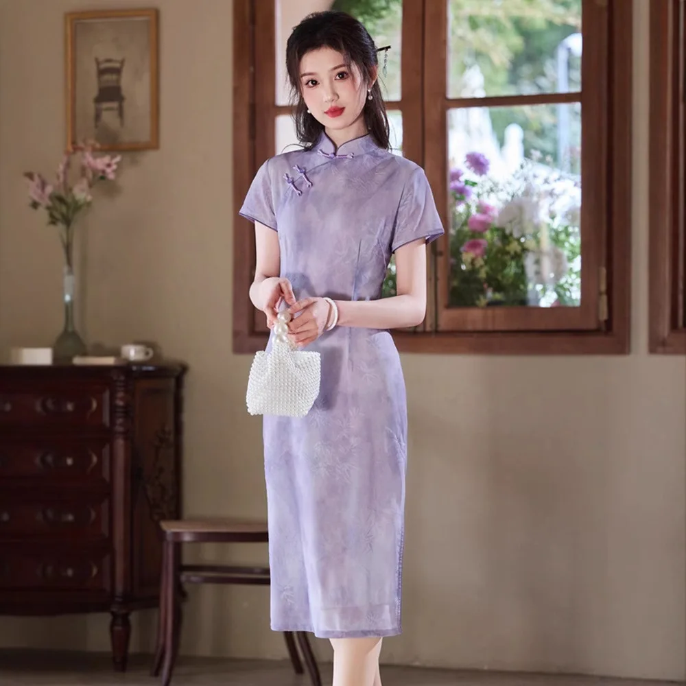 

Yourqipao фиолетовое китайское вечернее платье Ципао Cheongsam для женщин 2025 Hanfu, юбка для косплея