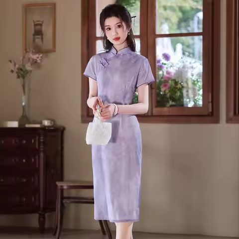 Yourqipao Purple Chinese Qipao Cheongsam Evening Dress Women 2025 Hanfu Cosplay Performance Skirt