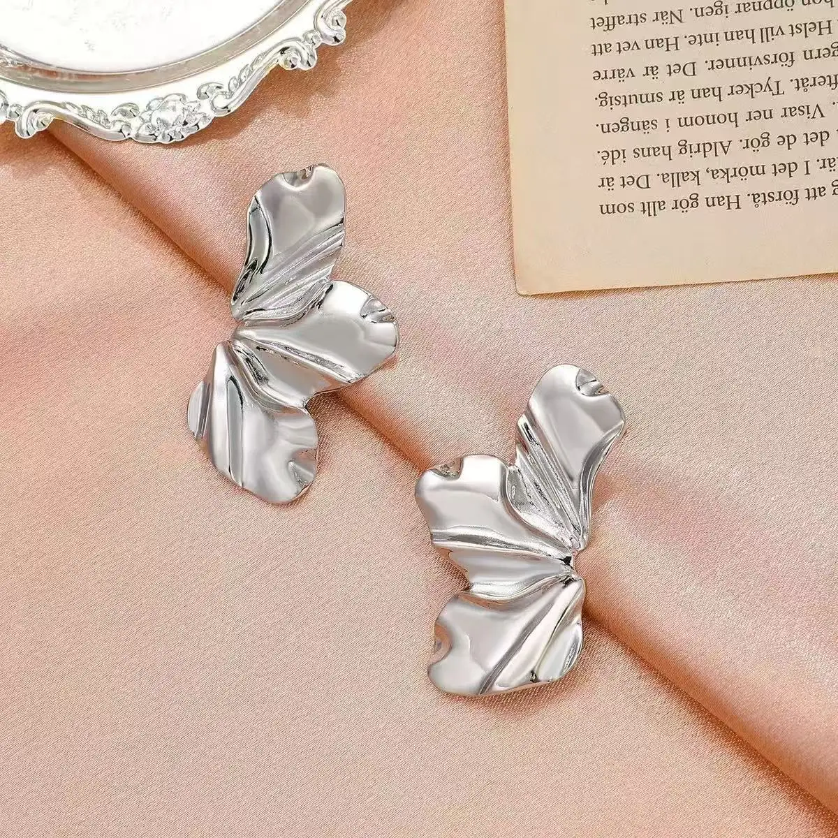 2PCS Fashion Simple Flower shaped Women's Earrings Gold Exaggerated Irregular Shape Women's Column Earrings Silver Jewelry