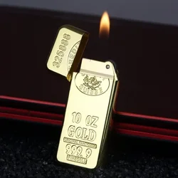 2024 Ultra-thin Gold Brick Lighter Inflatable Butane Flint Grinding Wheel Open Flame Lighter Smoking Accessories