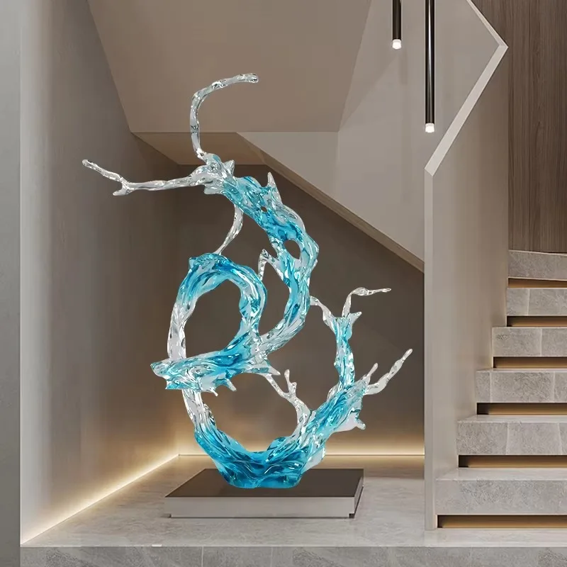 Modern indoor hotel living room sculpture decorative abstract art sculpture decorative art transparent resin ornament