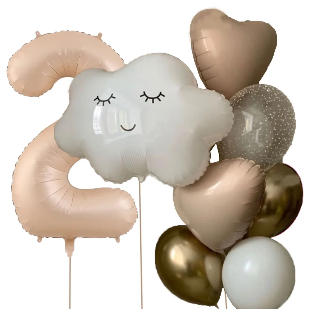 11pcs White Smile Cloud Aluminum Foil Balloons Set 32inch Caramel Helium Number Birthday Party Kids Baby Shower Decorations