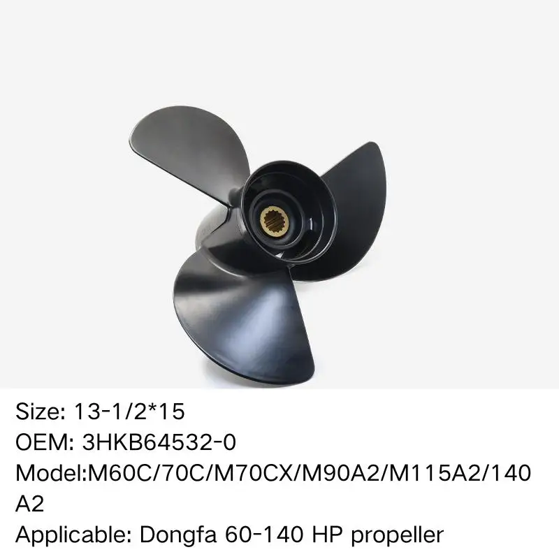 13-1/2x15 3HKB64532-0  60 140HP 15Spline Outboard Marine Replacement Aluminum 3-Blade Propeller