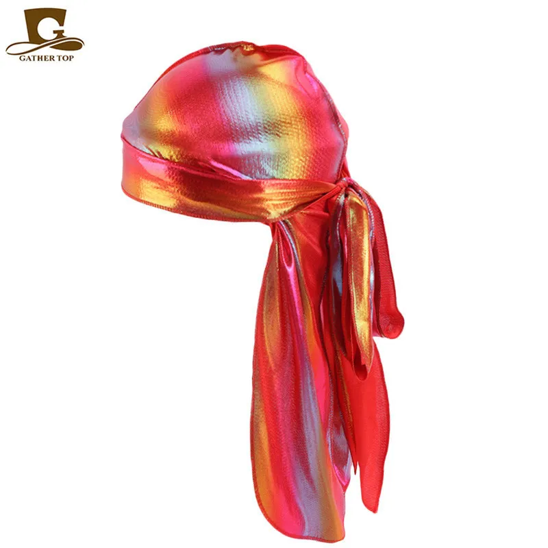 Laser Imitation Silk Long Tail Pirate Toque Hip Hop Cloak Hat Durag TJM-05J