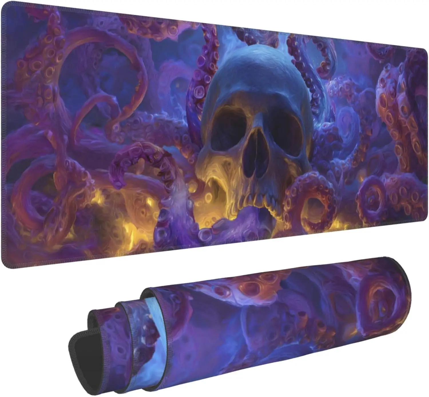 Skull-Themed Extended Gaming Mouse Pad – XL Large Desk Mat with Stitched Edges for Gamers and Home Office