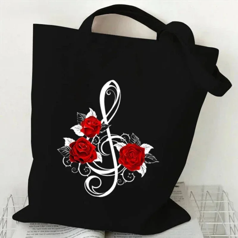 Canvas Print Tote Bag University Music Note Heartbeat Folding Bag Shoulder Bag Large Capacity Durable Eco Friendly Bag