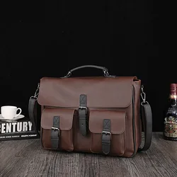 Vintage Men'S Briefcase Satchel Crazy Horse PU Leather Executive Laptop Handbag Tote Messenger Business Portfolio Backpack Bag