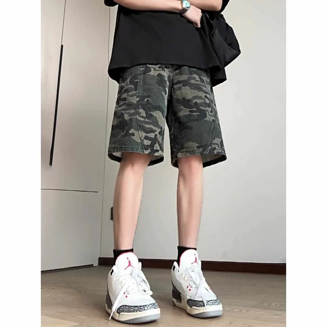 

Летние мужские камуфляжные шорты большого размера 250 Pou, свободные брюки-капри, высококачественные прямые повседневные спортивные шорты