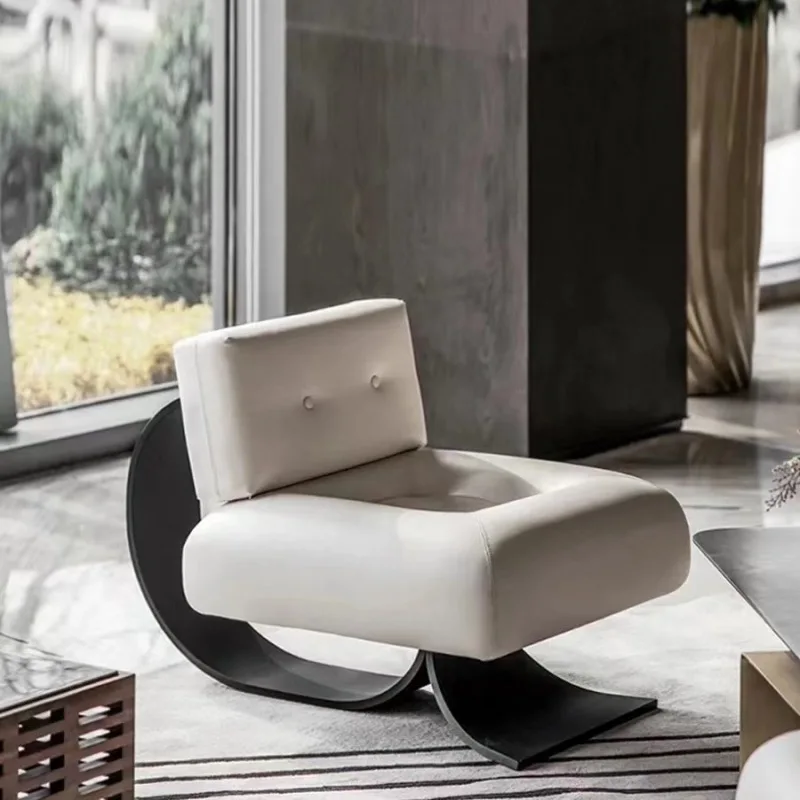 Stainless steel single sofa, living room microfiber leather art sofa lazy sofa pedal