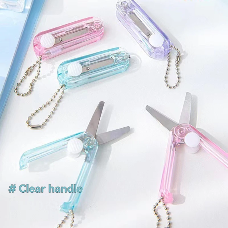 3PC Transparent Retractable Scissors Mini Portable Small Scissors Children's Safe Hand Account Hand Cut Paper Cuttings Knife