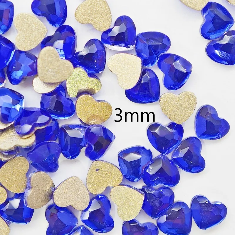 100/500pcs 3mm 40colors Heart Shape Boutique Flat bottom nail art rhinestones Glass crystal 3D nail decoration wholesale