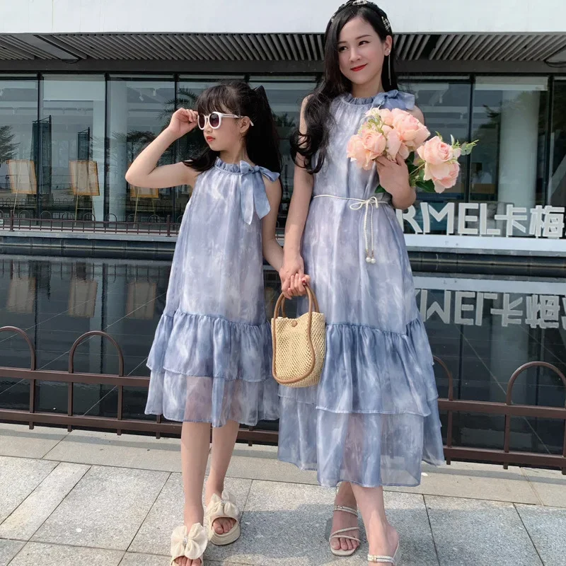 Vacation Look Mom and Daughter Matching Dress Sleeveless Resort Dress Mother and Baby Girl Elegant Dresses Summer Women Clothing