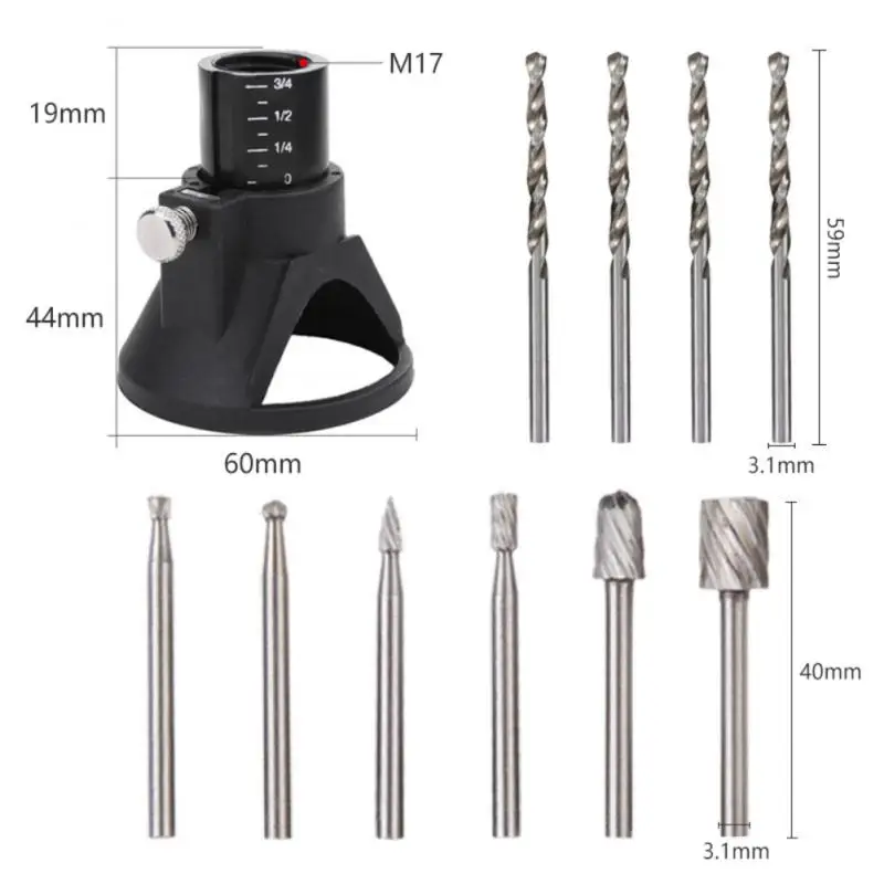 11Pcs Dedicated Locator Horn Fixed Base Wood Milling Cutter Set With Drill Bits For Dremel Rotary Tools Power Tool Accessories