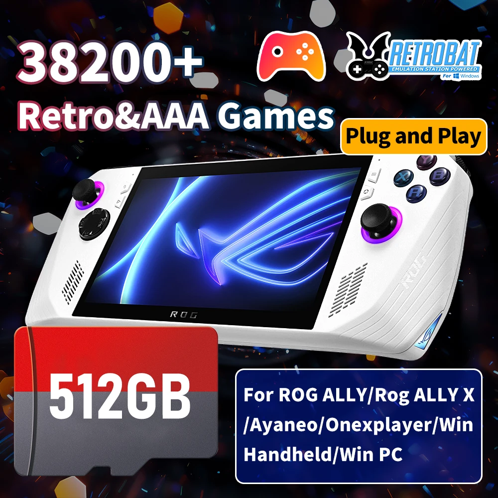 TF Game Card with 38200+ Games for ROG ALLY/Rog ALLY X/Onexplayer/Win Handheld Game Console/PC for Switch/PS3/PS2/PS1/PSP/MAME