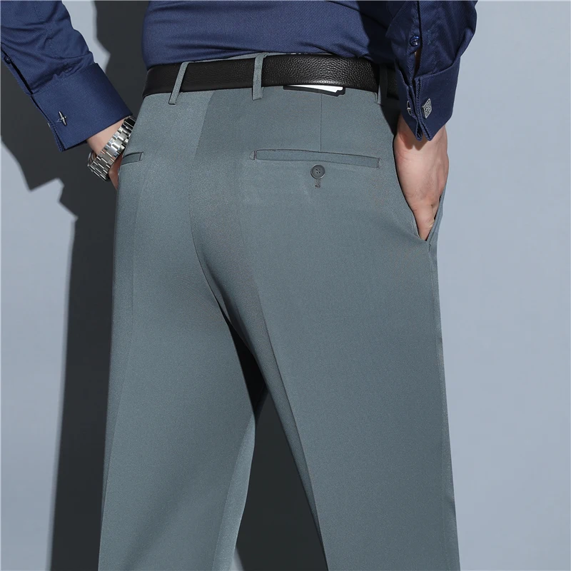 

High Waist Thi Elastic Casual Men's Pants Deep Crotch Straight Leg Dad Pants Autumn Winter Busin Casual Sle Long Trousers