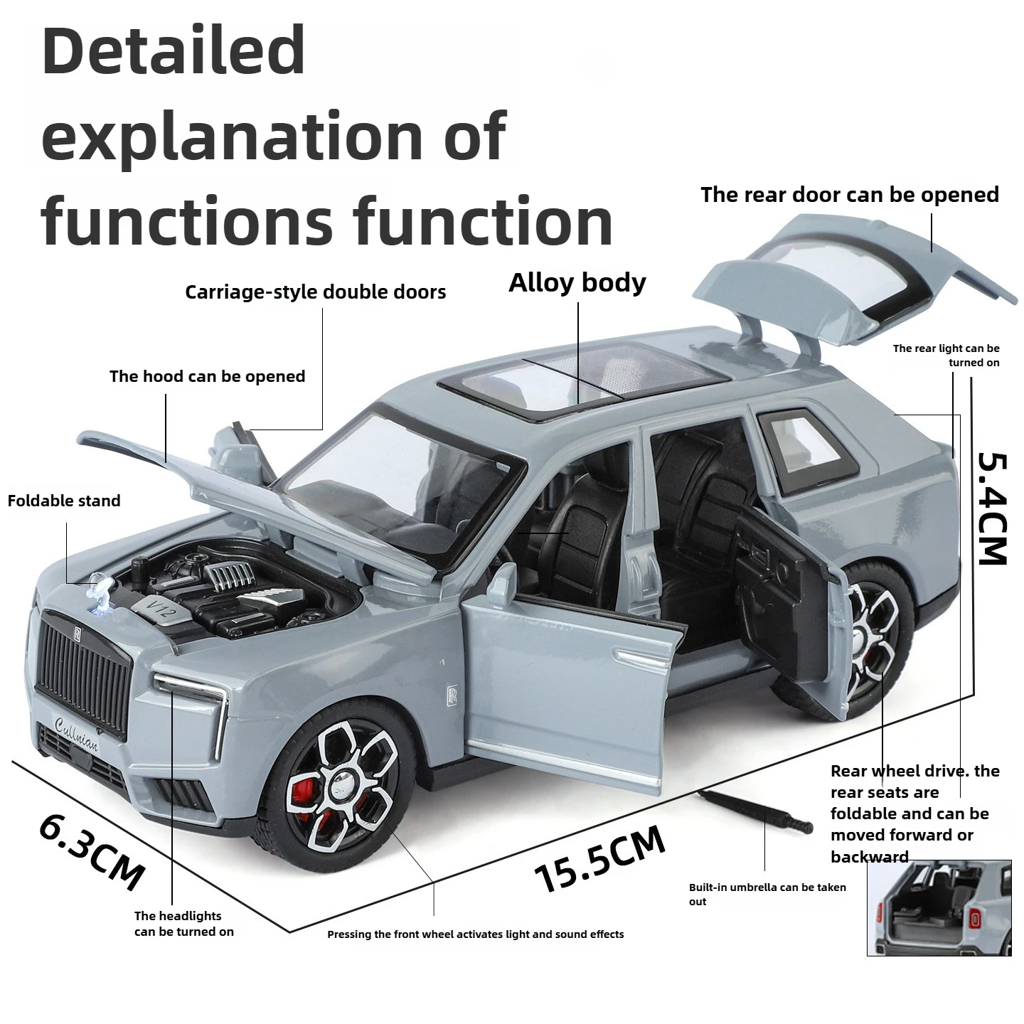1:32 Cullinan Luxy SUV pressofuso in lega di metallo modello suono e luce tirare indietro regali per auto giocattolo per bambini