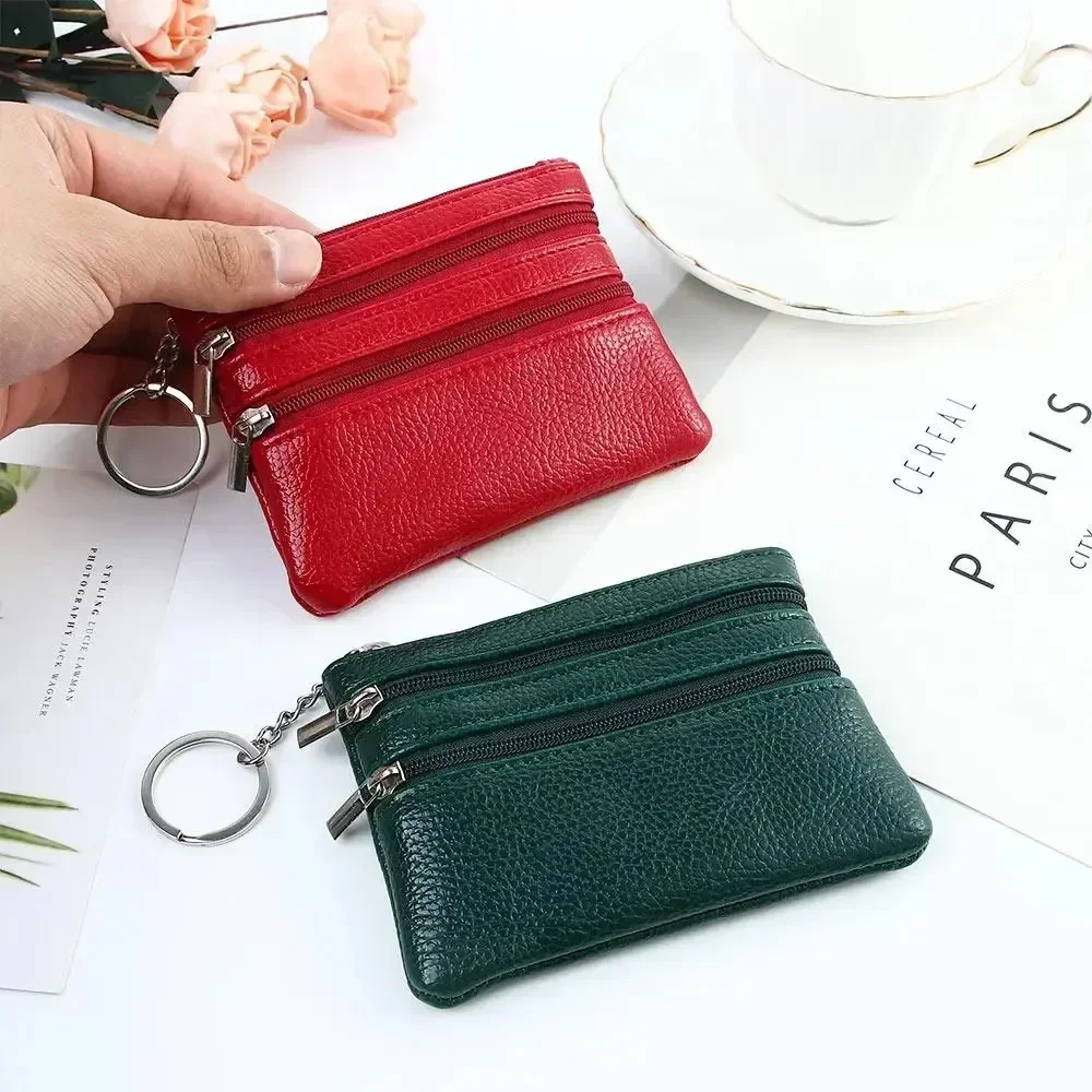 

Women's Leather Wallet with Zipper Pockets - Multi-Card & Coin Organizer, Double/Single Zipper Closure Compact Purse