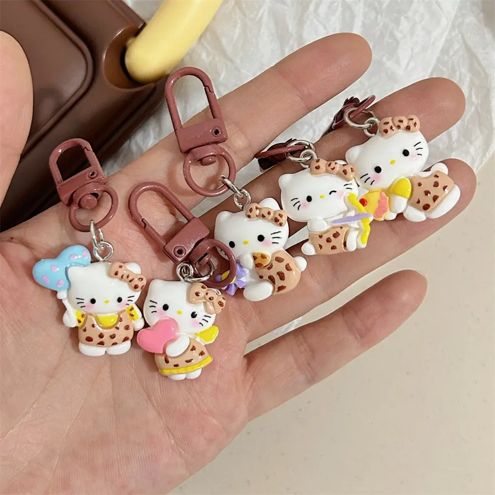 Sanrio Hello Kitty Leopard Print Love Series Personality Keychain Kawaii Girl Y2k Funny Cat Bag Hanging Bestie Gift Accessories