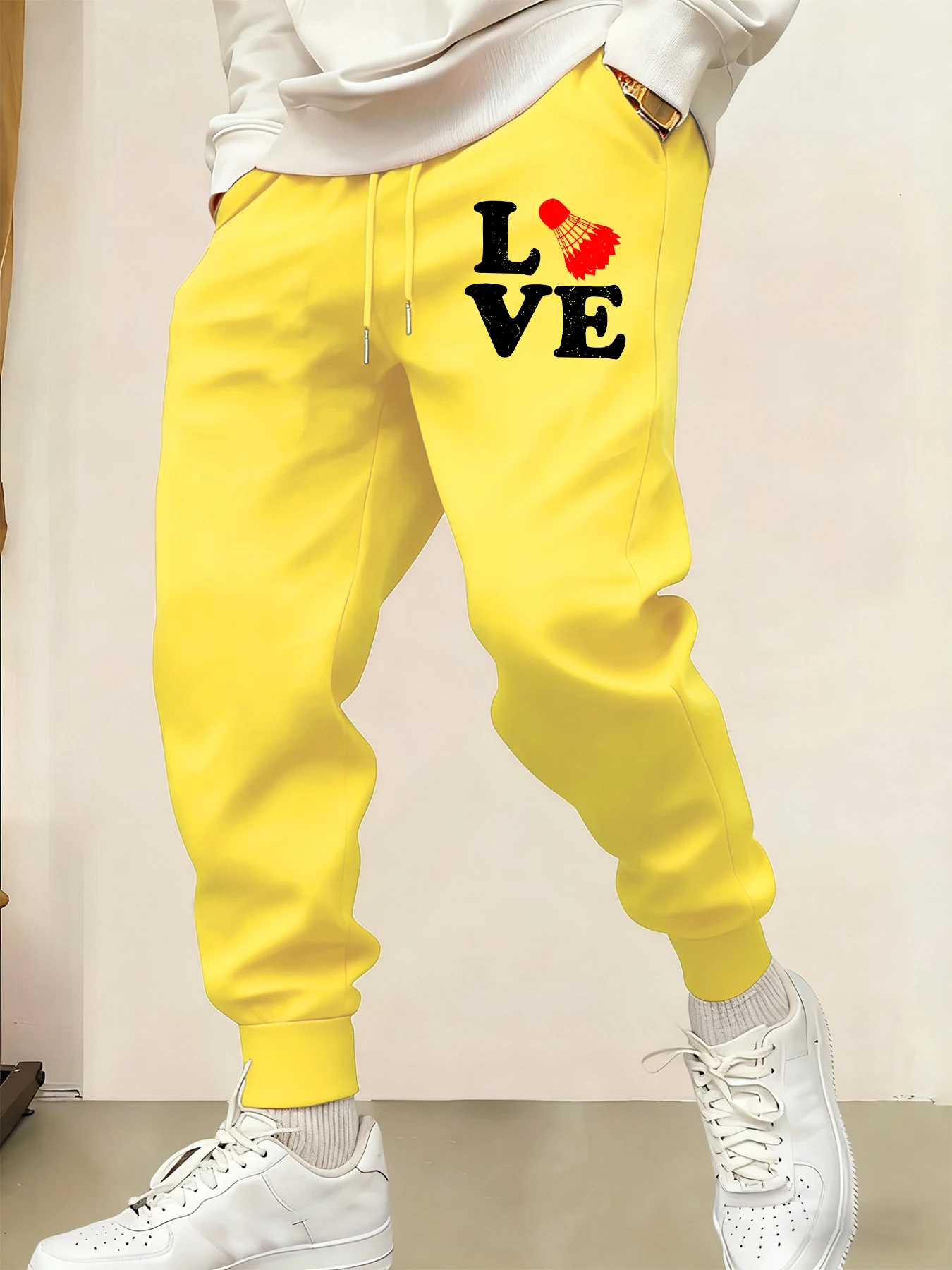 

I Like Badminton Prints Casual Men Sportpants Fashion Warm Street Trousers With Drawstring Pockets Sweatpants Joggers Long Pant